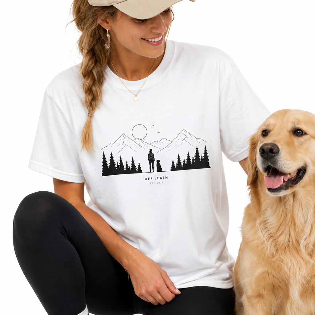 A girl, her dog and the mountains, T-Shirt 100% Baumwolle