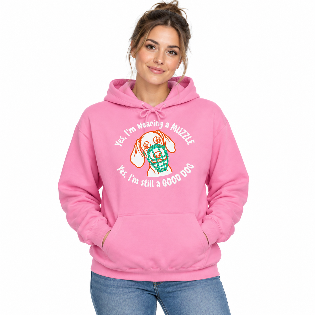 GOOD DOG WITH MUZZLE – Hoodie mit Maulkorb-Motiv
