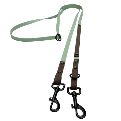 4-in-1 Biothane Leine Sage Grün/Dunkelbraun