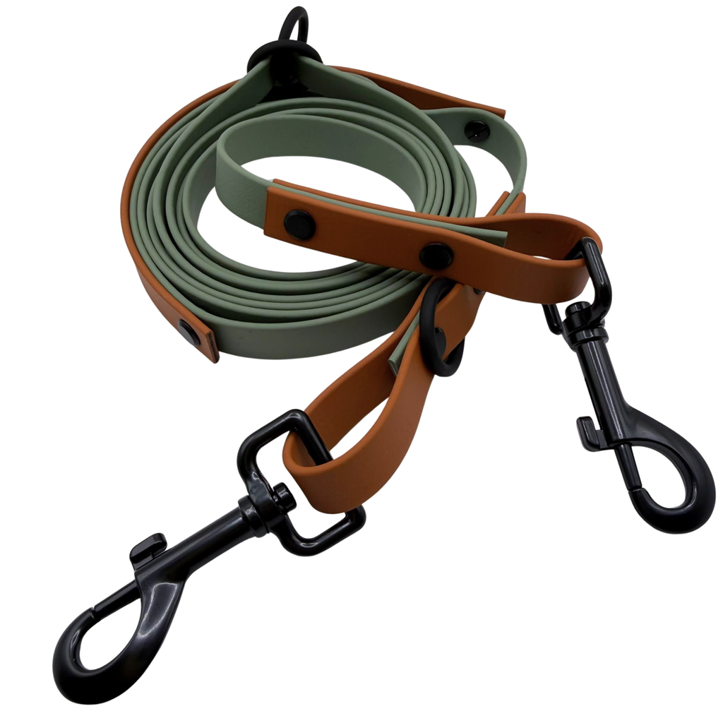 4-in-1 Biothane Leine Foggy Grün/Hellbraun