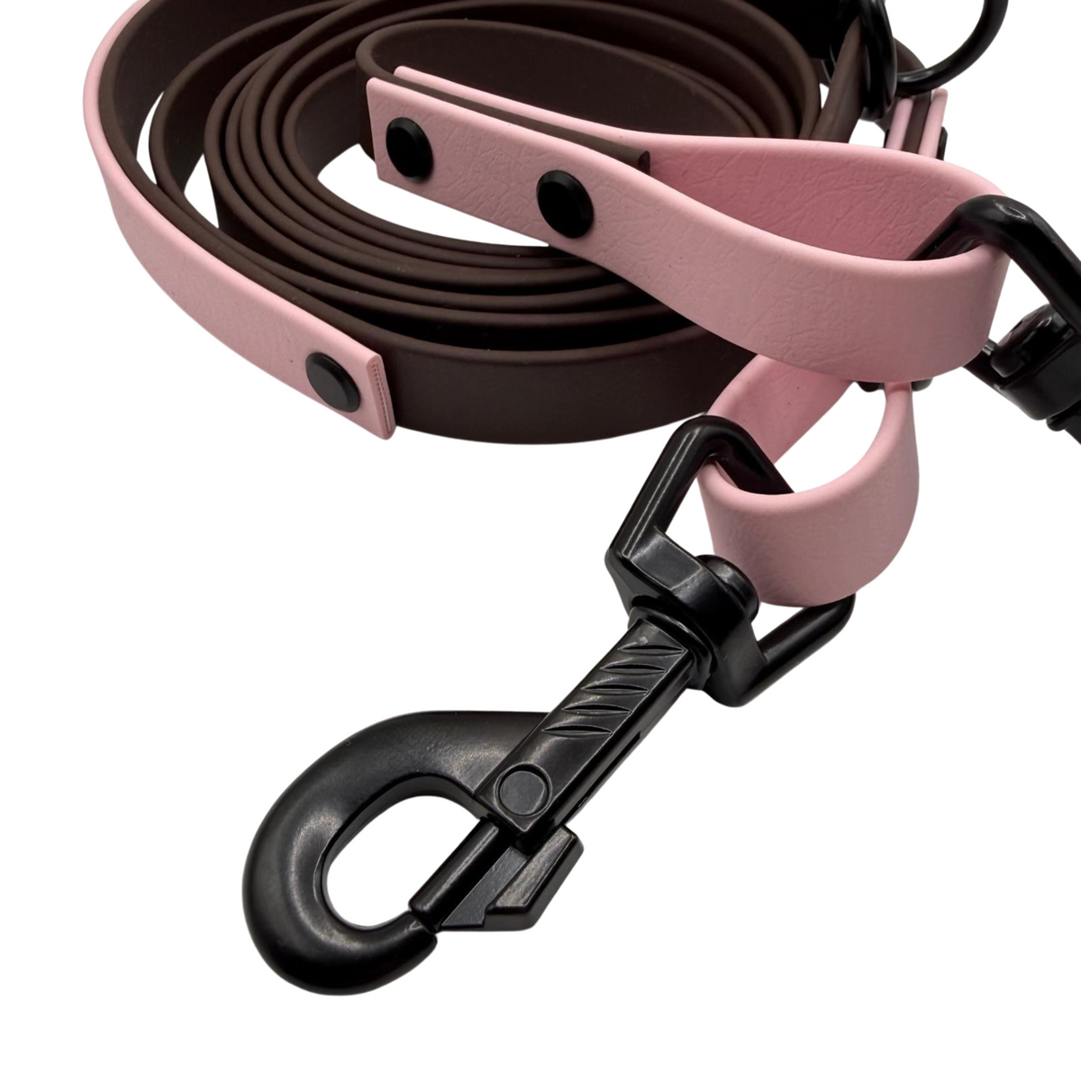 4-in-1 Biothane Leine Dunkelbraun/Rose