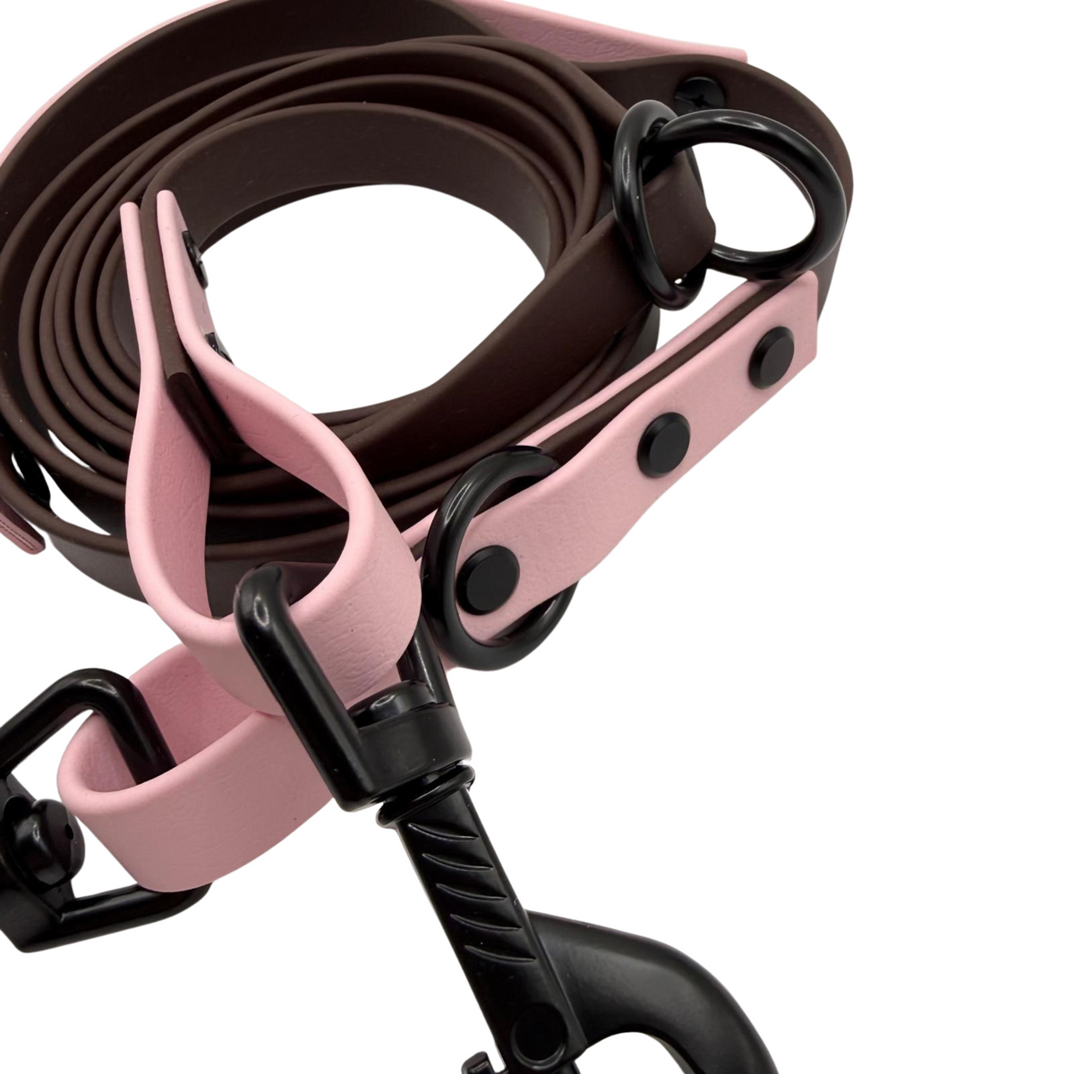 4-in-1 Biothane Leine Dunkelbraun/Rose