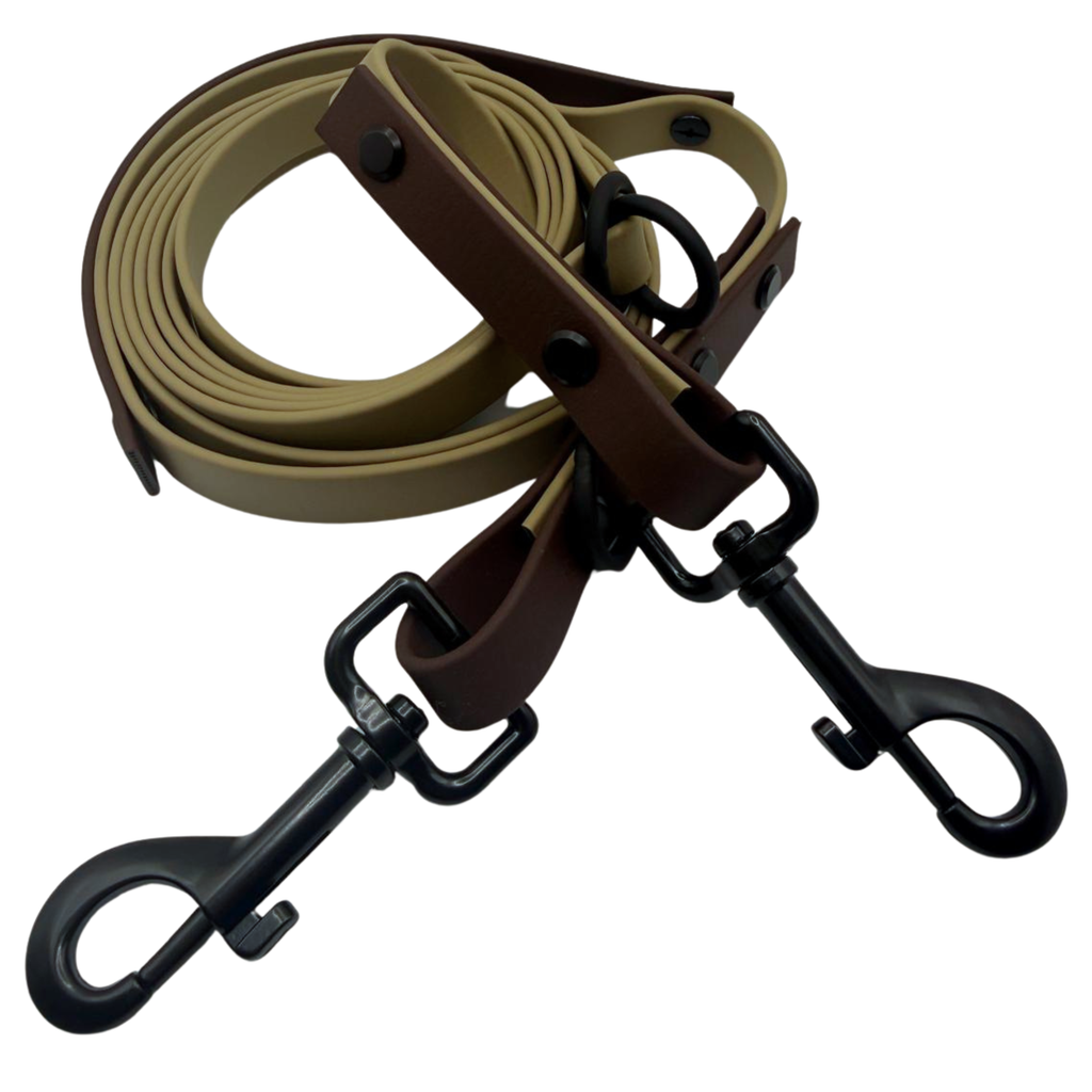 4-in-1 Biothane Leine beige/dunkelbraun